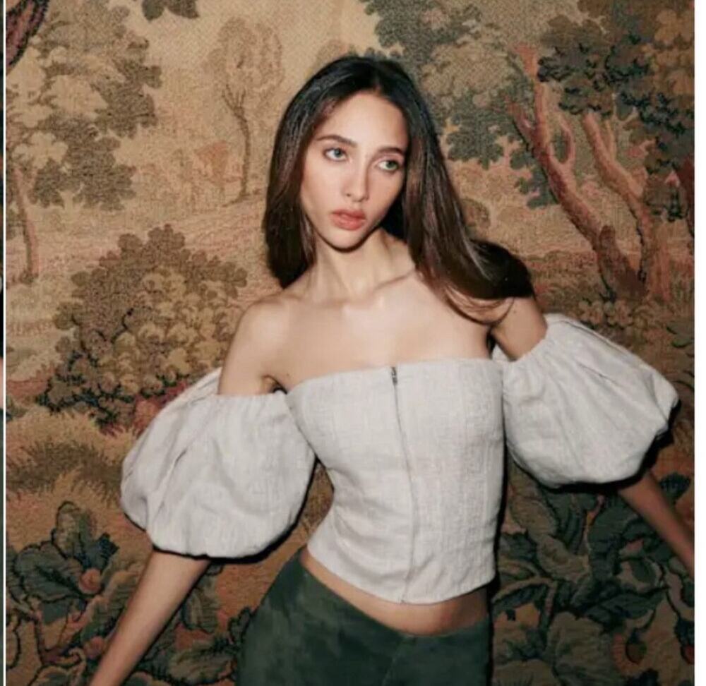 Reformation The Collection Thayer Linen Natural Top Puff Sleeves 8